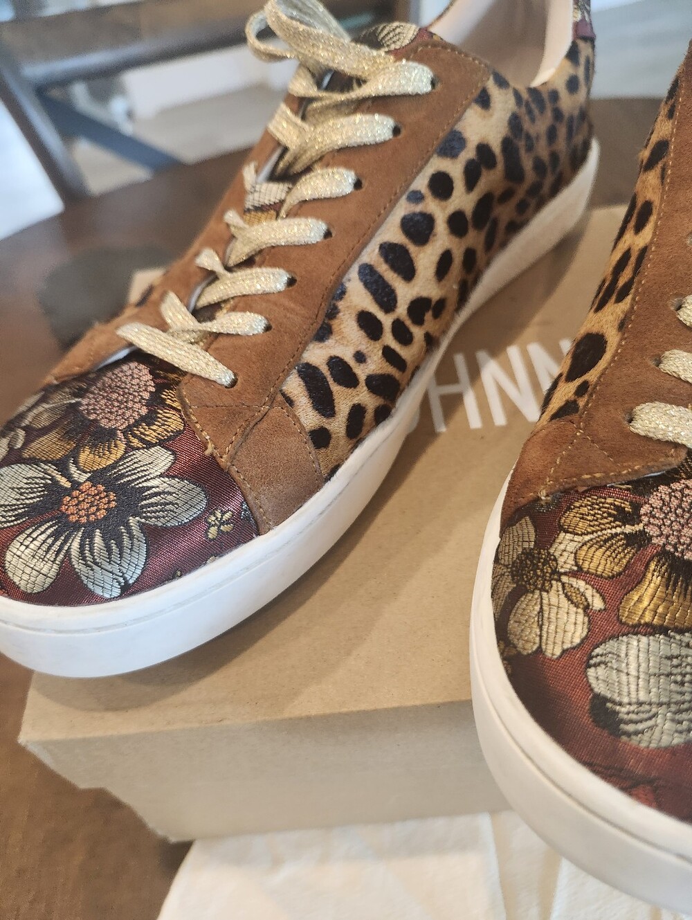 Johnny Was Leopard & Floral Lace-Up Sneakers in Brown - Picture 2 of 6